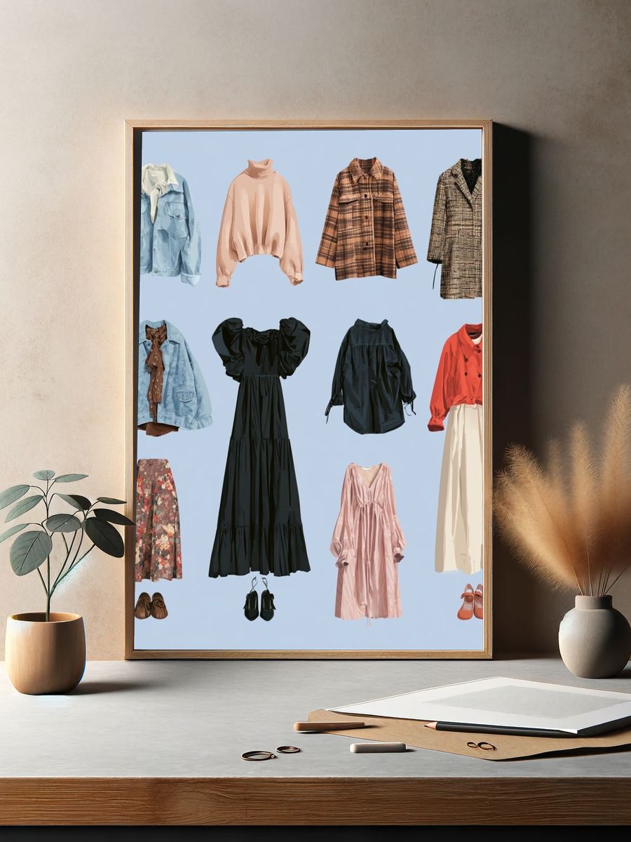 Fashion Wardrobe Illustration Poster. — room view 2