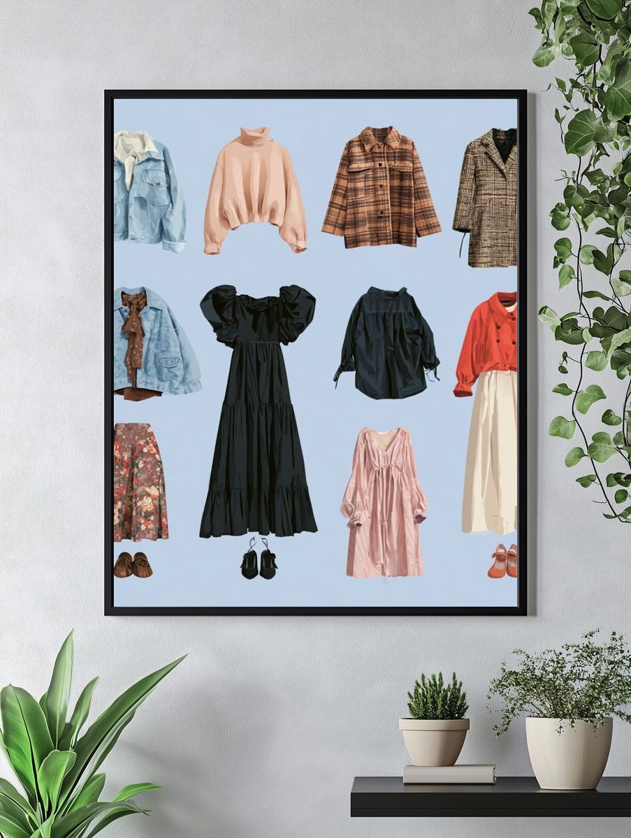 Fashion Wardrobe Illustration Poster. — room view 4