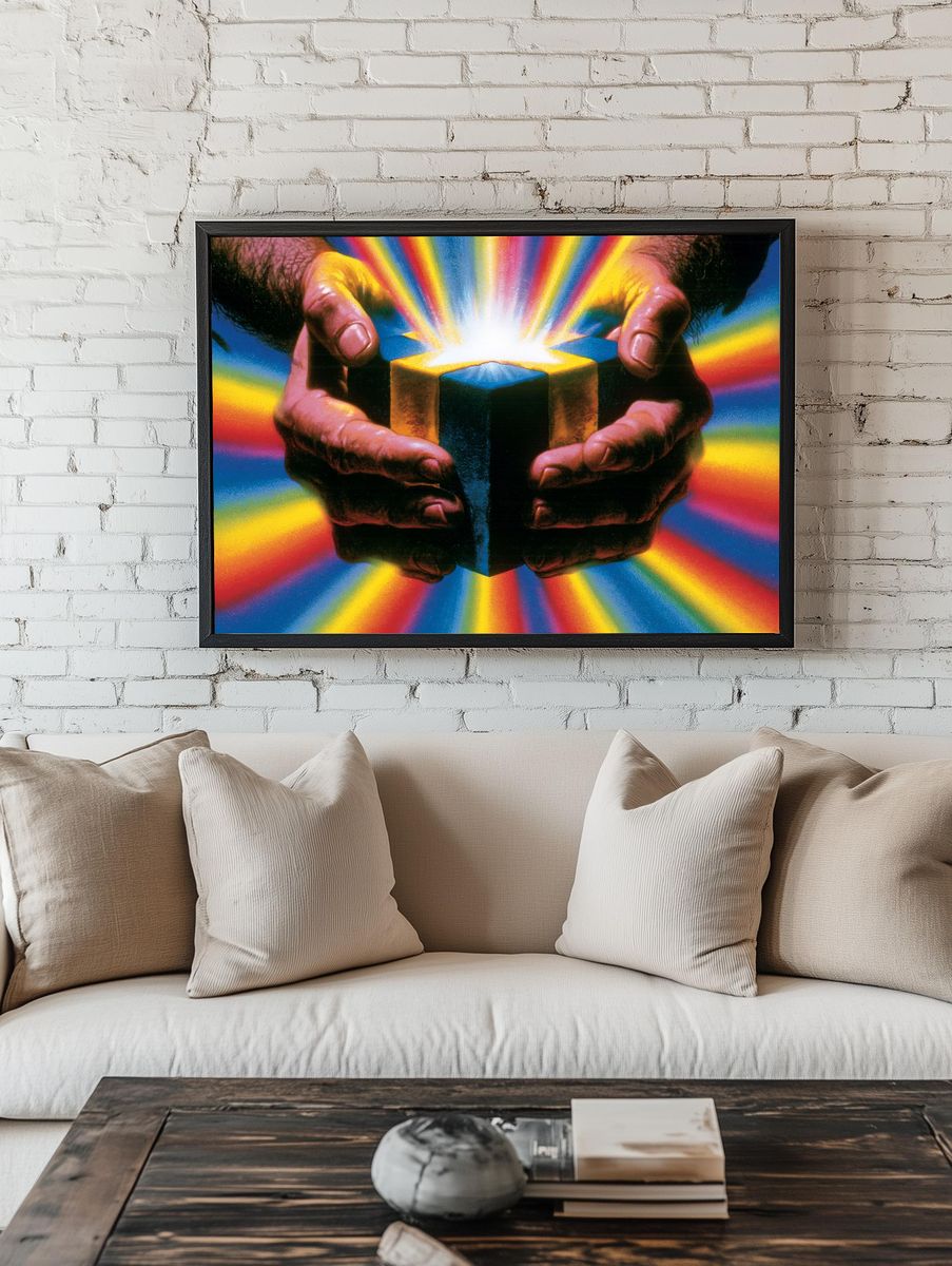 Hands Holding Light Cube Poster. — room view 1