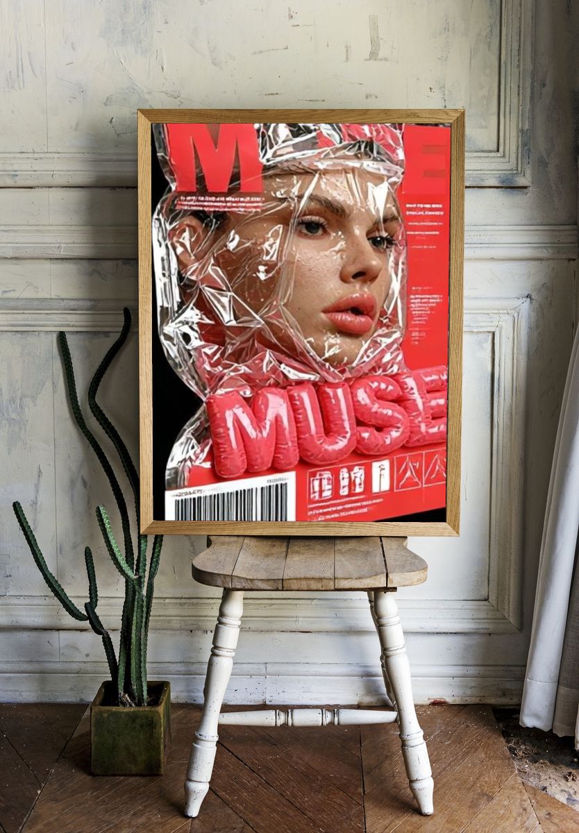 Glossy Red Fashion Portrait Poster. — room view 1