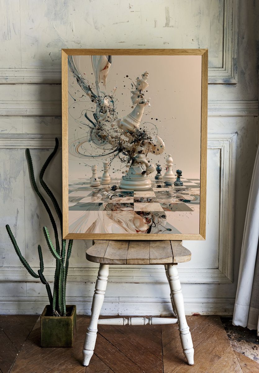 Surreal Chess Explosion Print. room preview