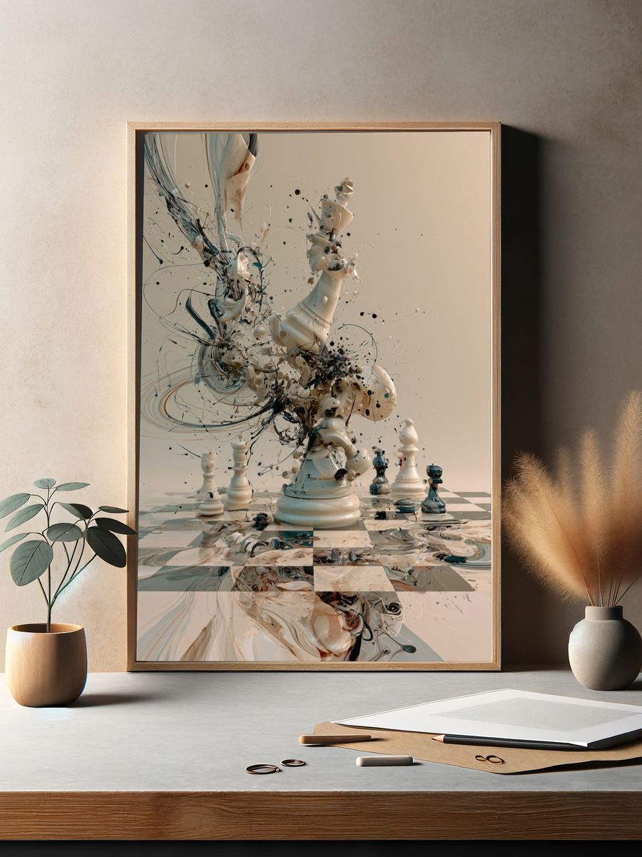 Surreal Chess Explosion Print. — room view 2