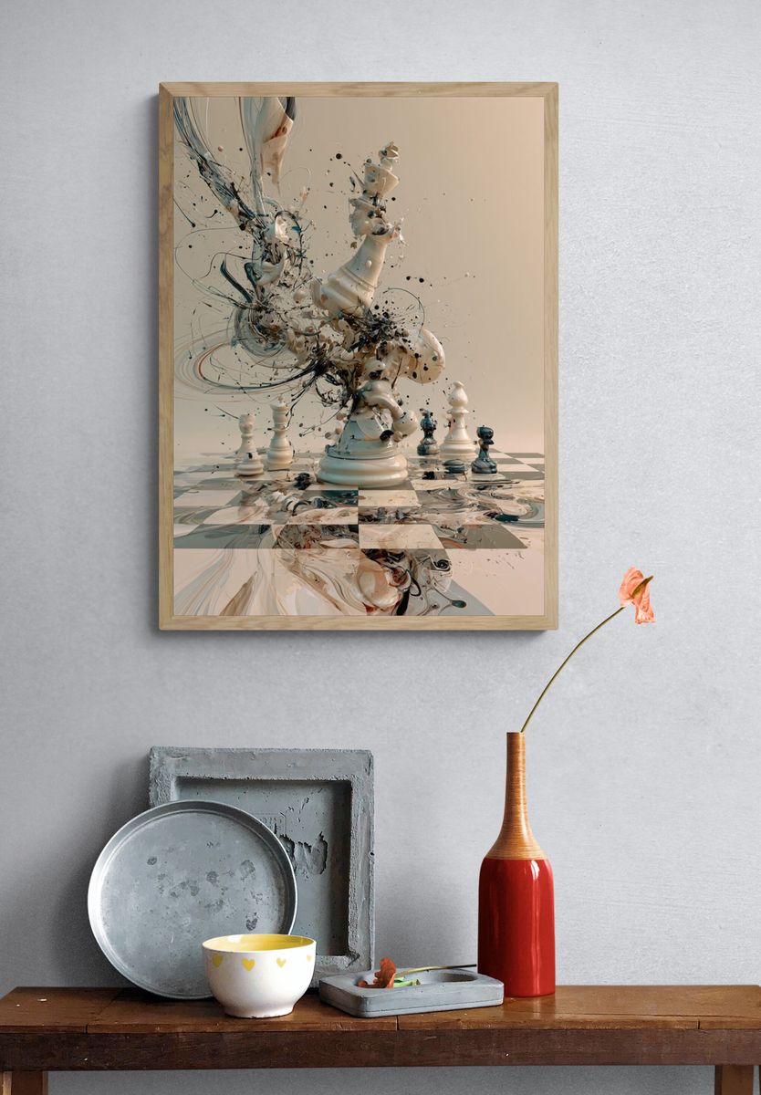 Surreal Chess Explosion Print. — room view 3