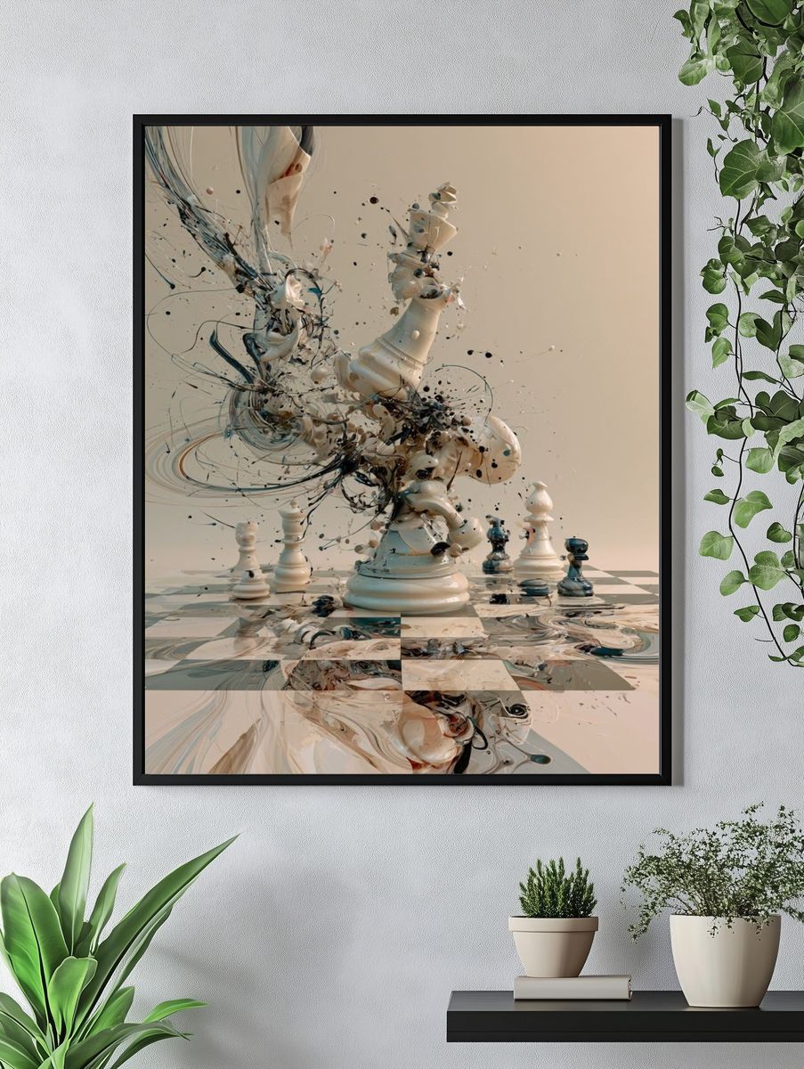 Surreal Chess Explosion Print. — room view 4