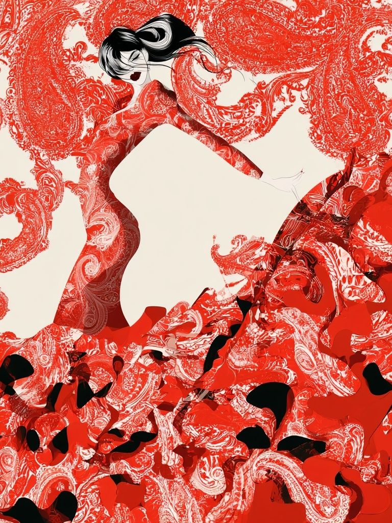 Red Fashion Silhouette Abstract Print. poster detail