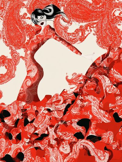 Red Fashion Silhouette Abstract Print.