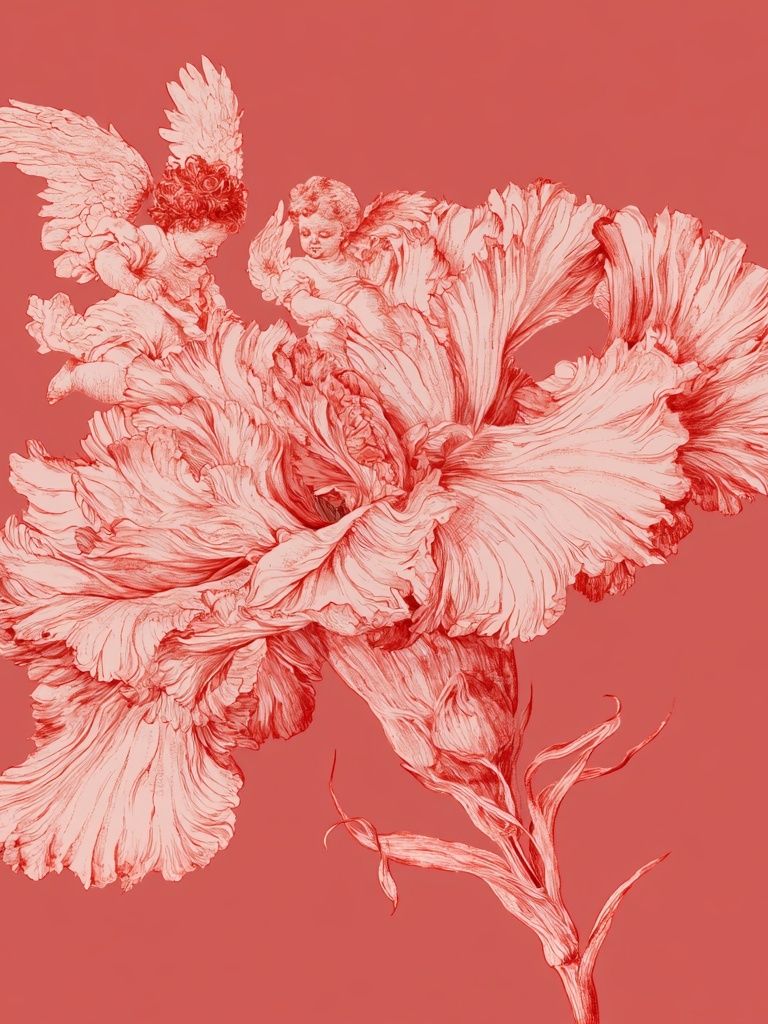Cherub Floral Surrealism Print. poster detail