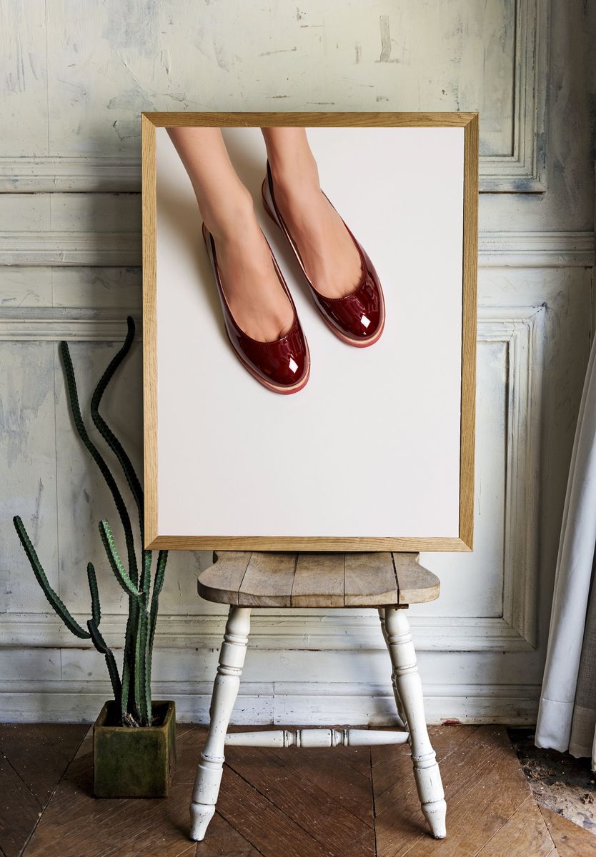 Burgundy Patent Flats Photography Poster. — room view 1