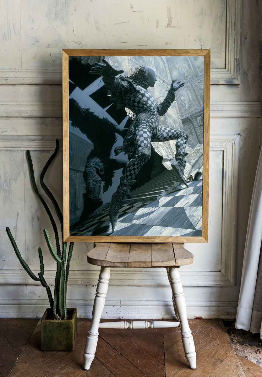 Surreal Checkered Figure Poster. — room view 1