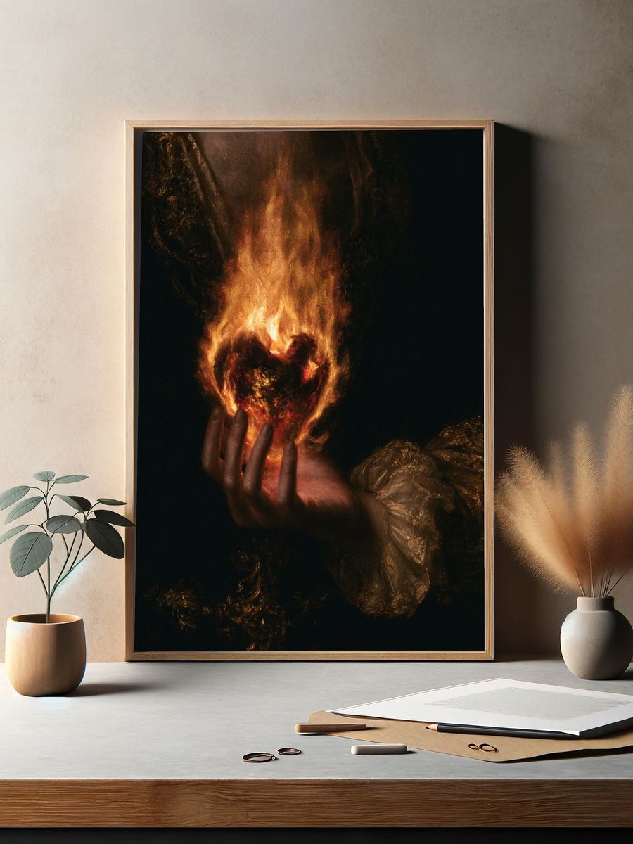 Burning Heart Surrealism Print. — room view 2