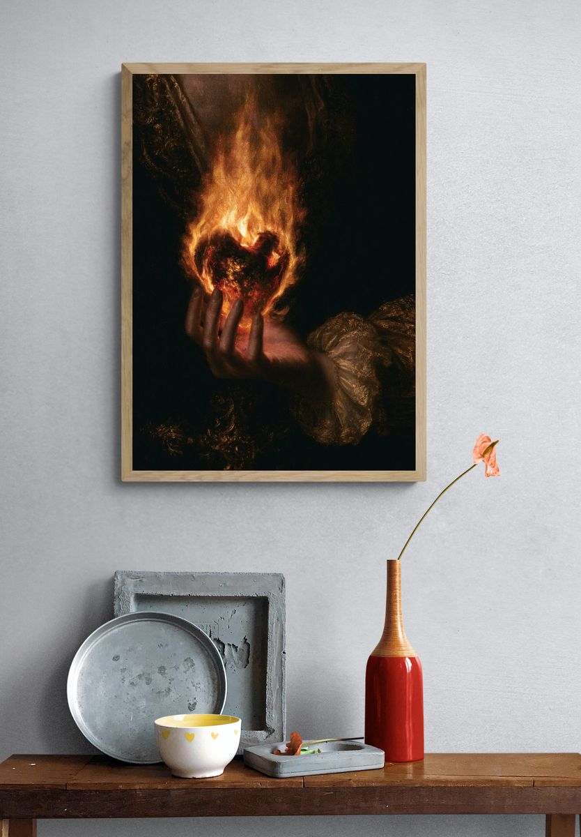 Burning Heart Surrealism Print. — room view 3