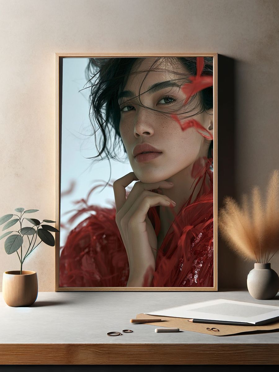 Red Feather Portrait Print. — room view 2