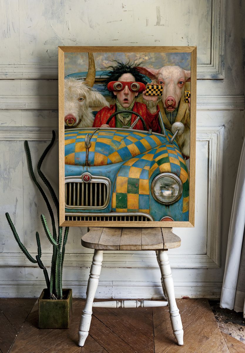 Surreal Animal Car Ride Print. — room view 1