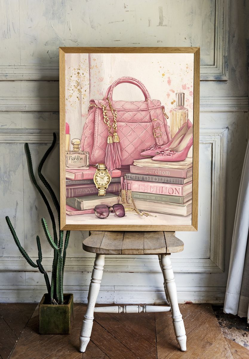 Pink Fashion Still Life Poster. — room view 1