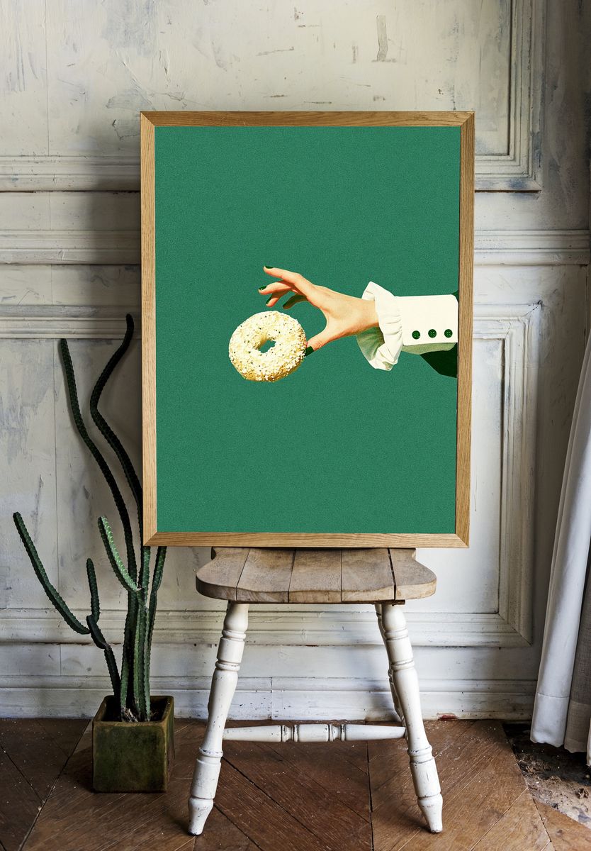 Surreal Hand with Bagel Print. room preview