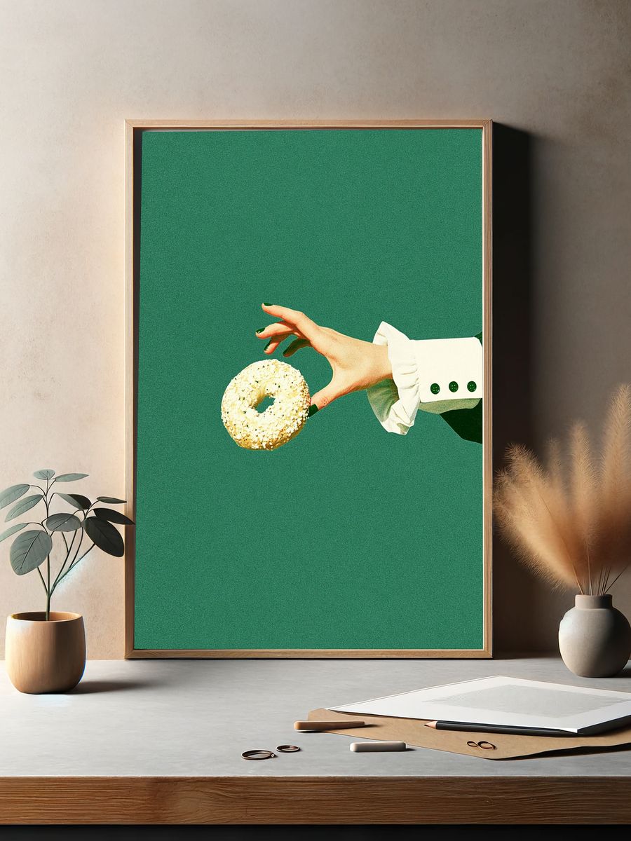 Surreal Hand with Bagel Print. — room view 2