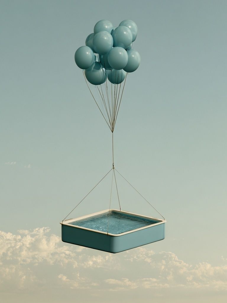 Floating Pool Balloons Surrealism Print. poster detail