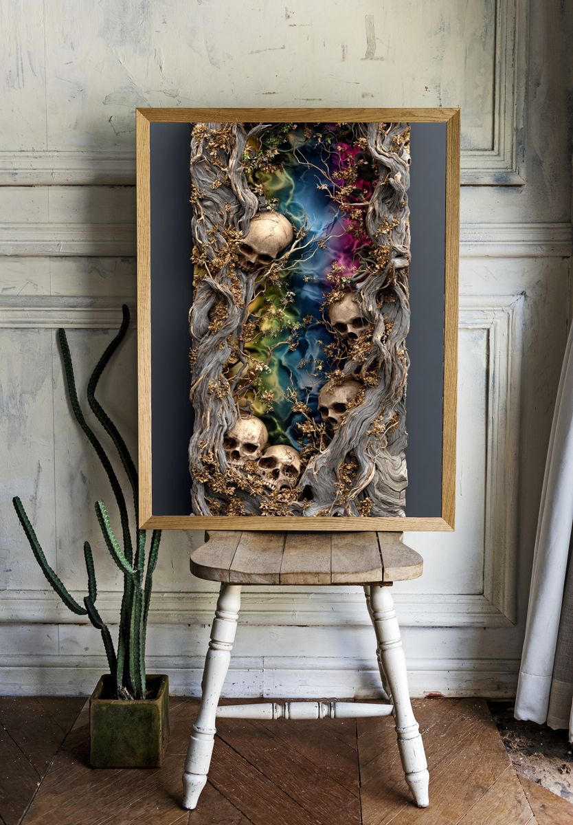 Skull Vine Surrealism Poster. room preview