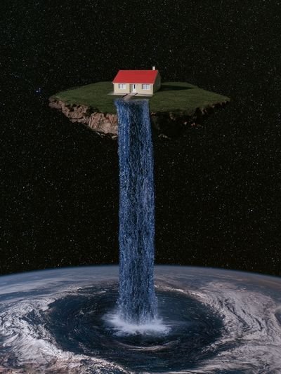 Floating Island Waterfall Surrealism Print.