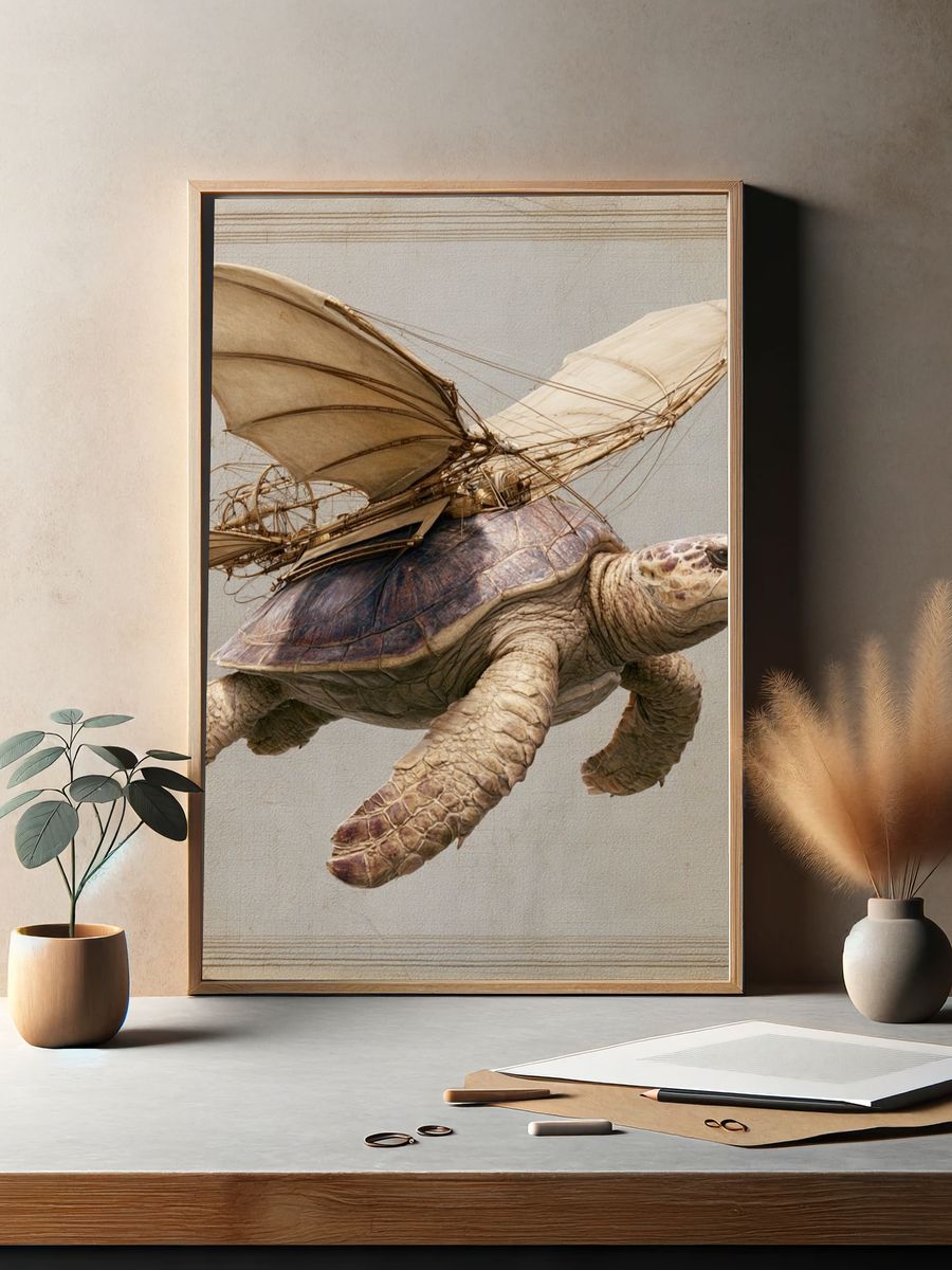 Flying Turtle Surrealism Print. — room view 2