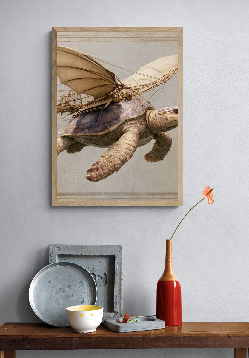 Flying Turtle Surrealism Print. — room view 3