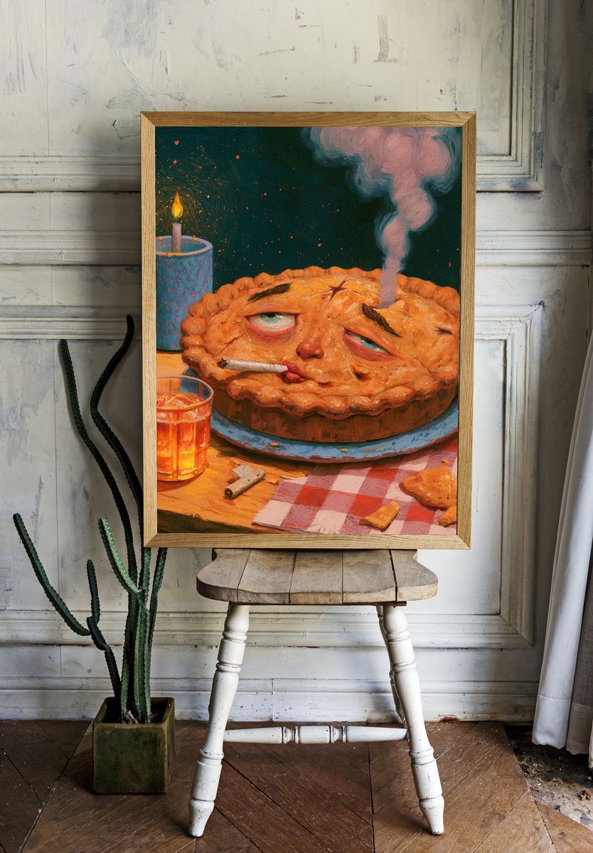 Surreal Smoking Pie Print. — room view 1