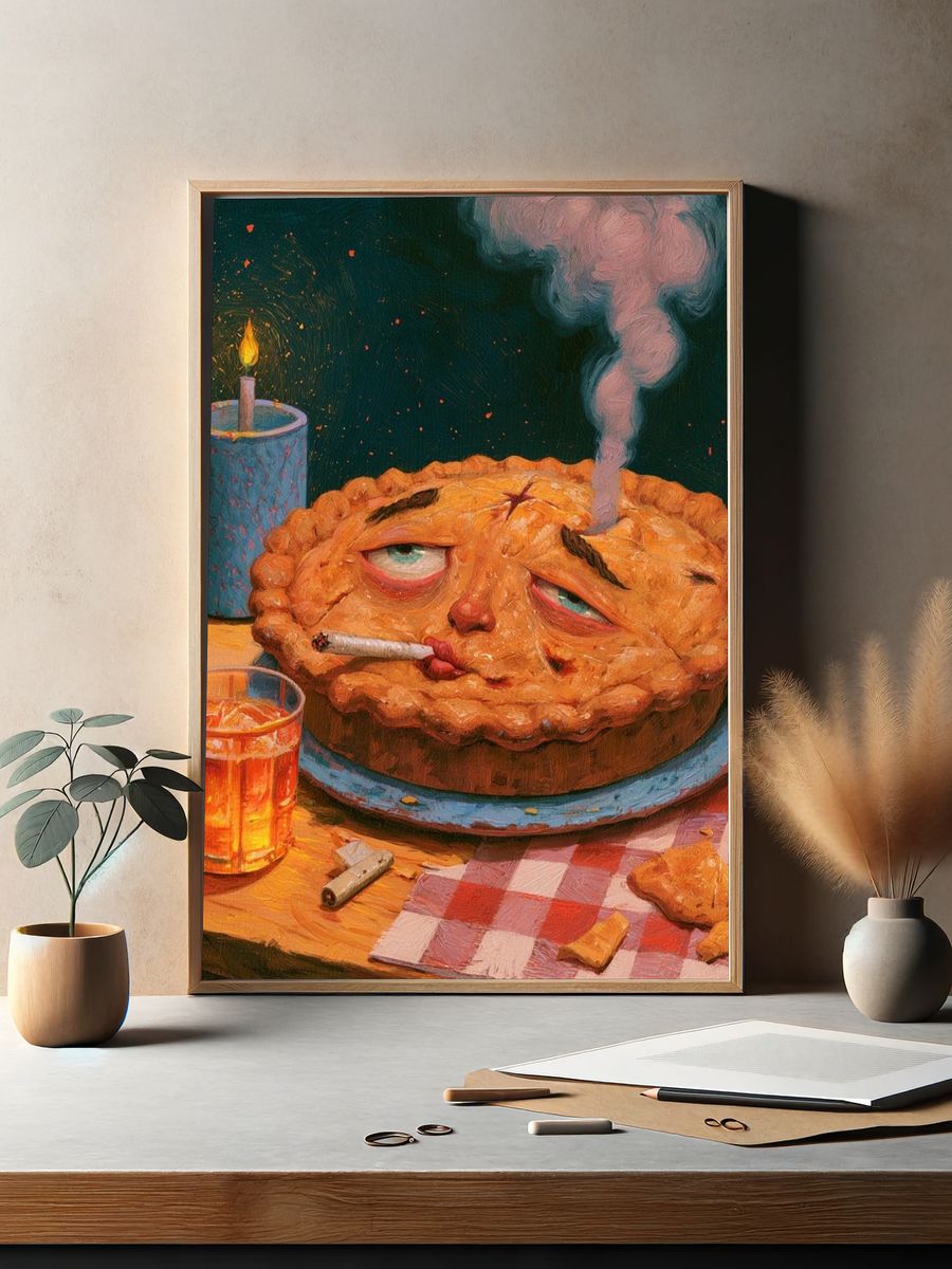 Surreal Smoking Pie Print. — room view 2