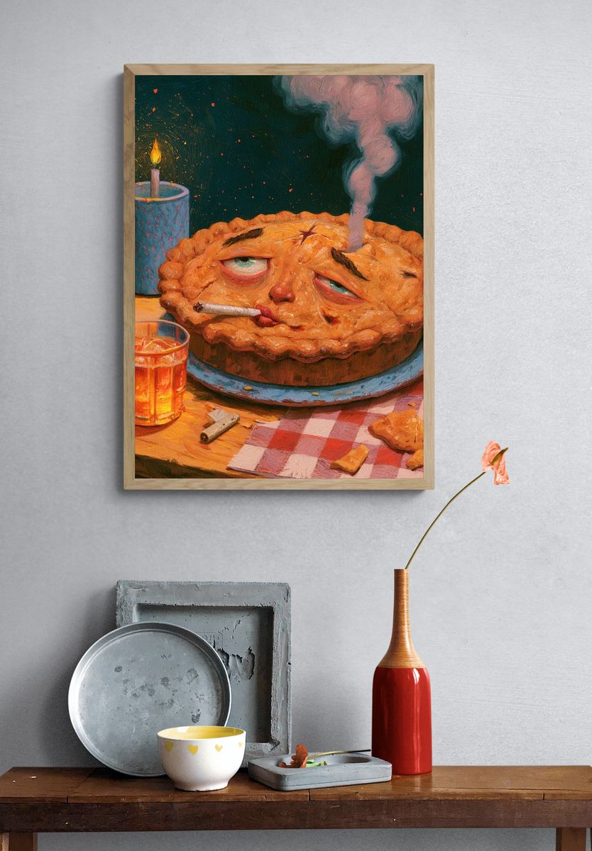 Surreal Smoking Pie Print. — room view 3