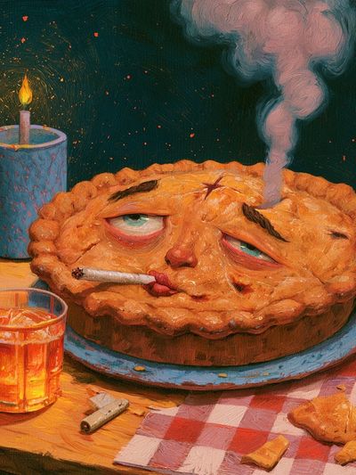 Surreal Smoking Pie Print. poster