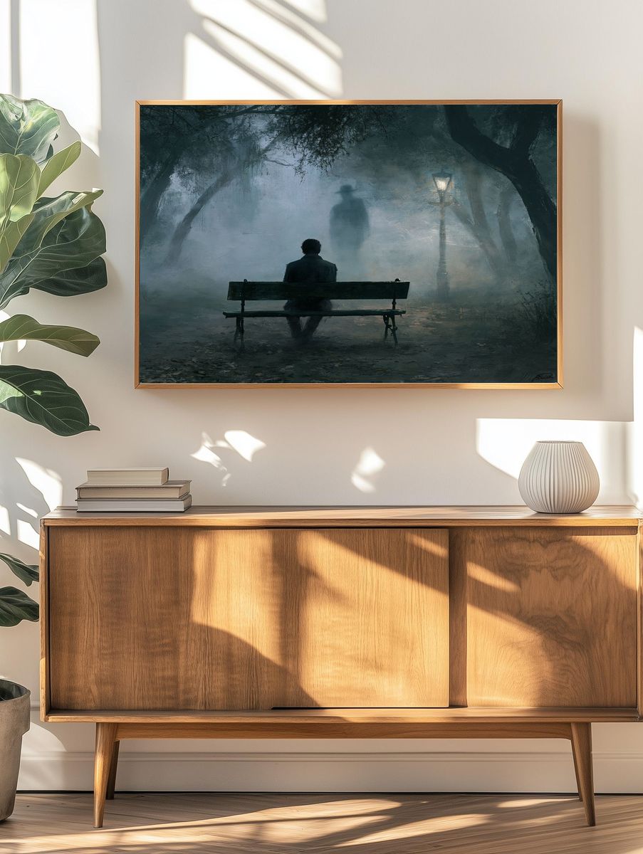 Foggy Park Bench Surrealism Print. — room view 3