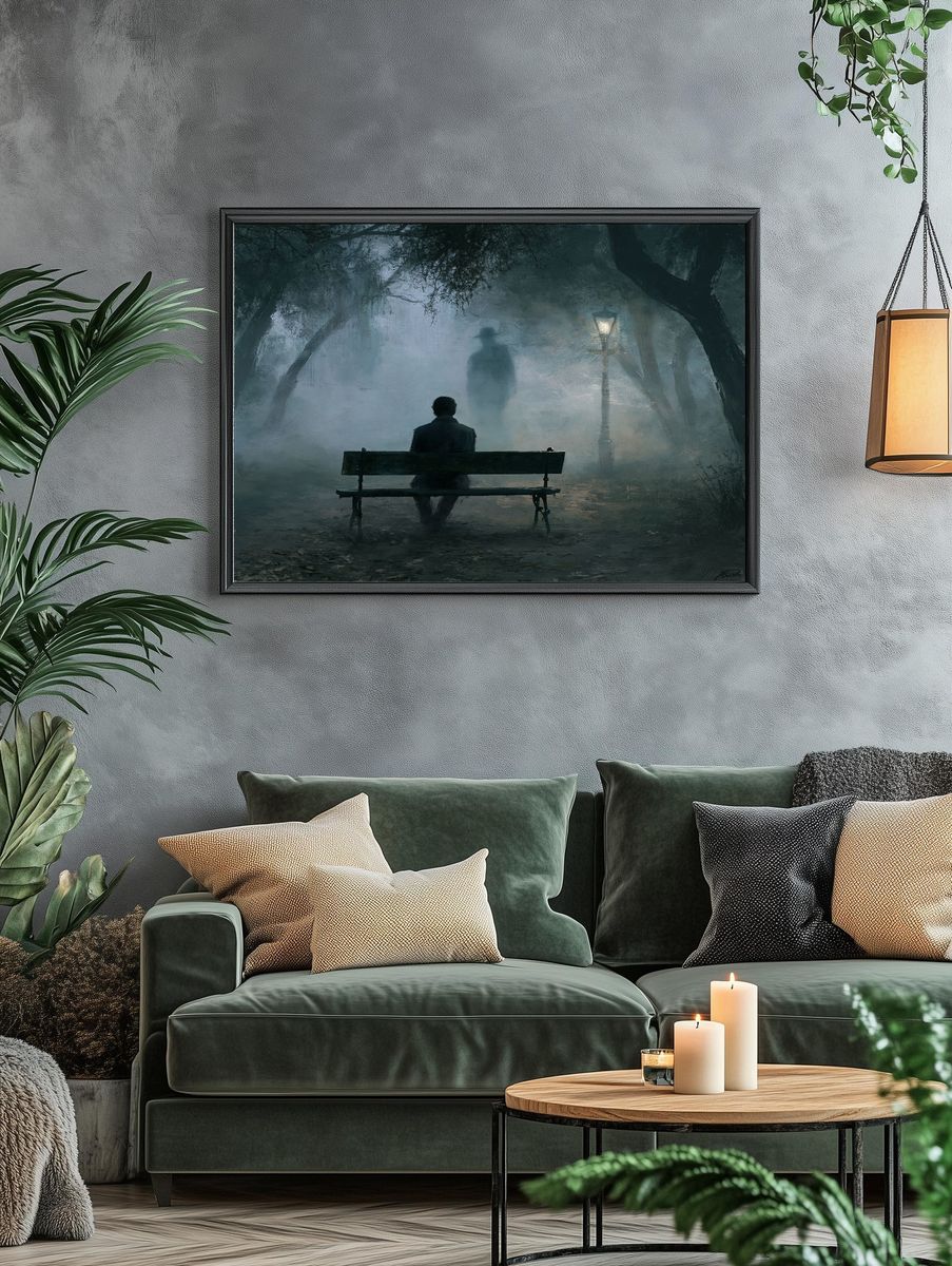 Foggy Park Bench Surrealism Print. — room view 4