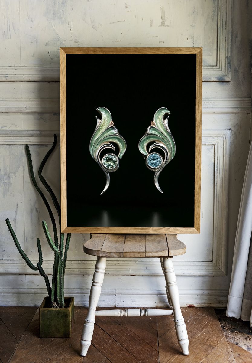 Art Nouveau Gemstone Earrings Print. — room view 1