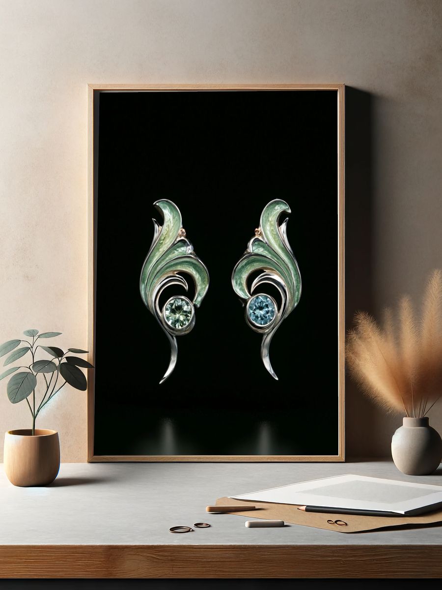 Art Nouveau Gemstone Earrings Print. — room view 2