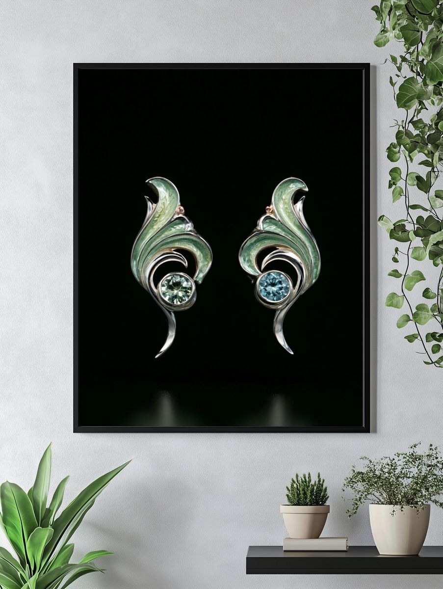 Art Nouveau Gemstone Earrings Print. — room view 4