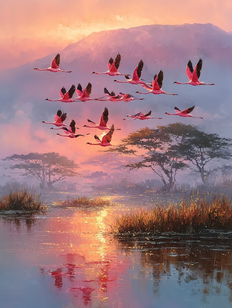 Flamingos at Sunset Poster. poster detail