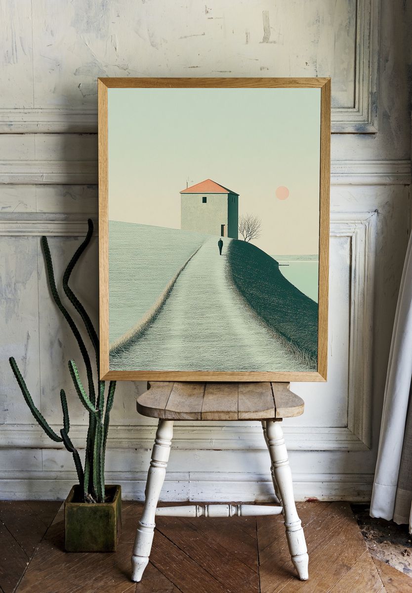 Solitary House Surrealism Print. room preview