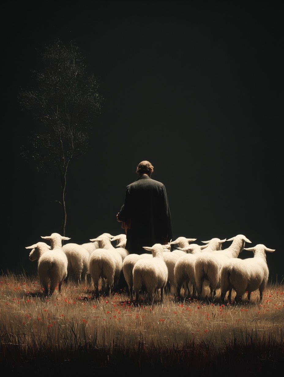 Shepherd and Sheep Surrealism Print. poster — fine-art art
