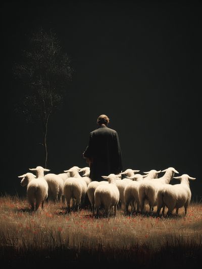 Shepherd and Sheep Surrealism Print. poster