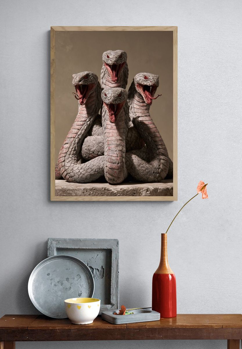 Four-Headed Cobra Surrealism Print. — room view 3