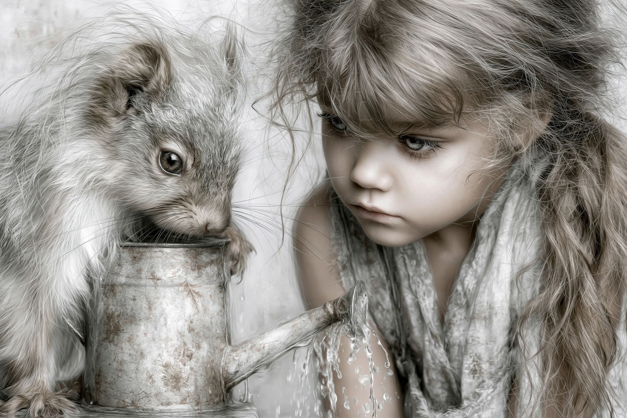 Girl and Rabbit Surreal Print. poster detail
