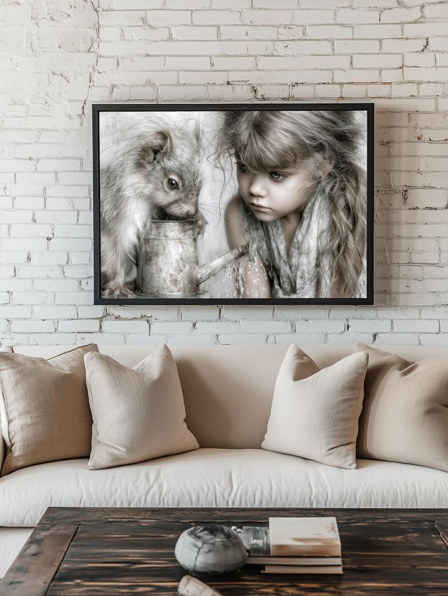 Girl and Rabbit Surreal Print. — room view 1