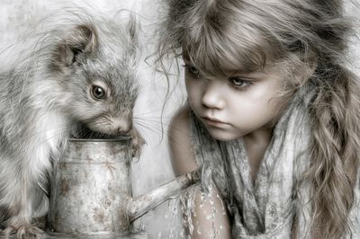 Girl and Rabbit Surreal Print. poster print