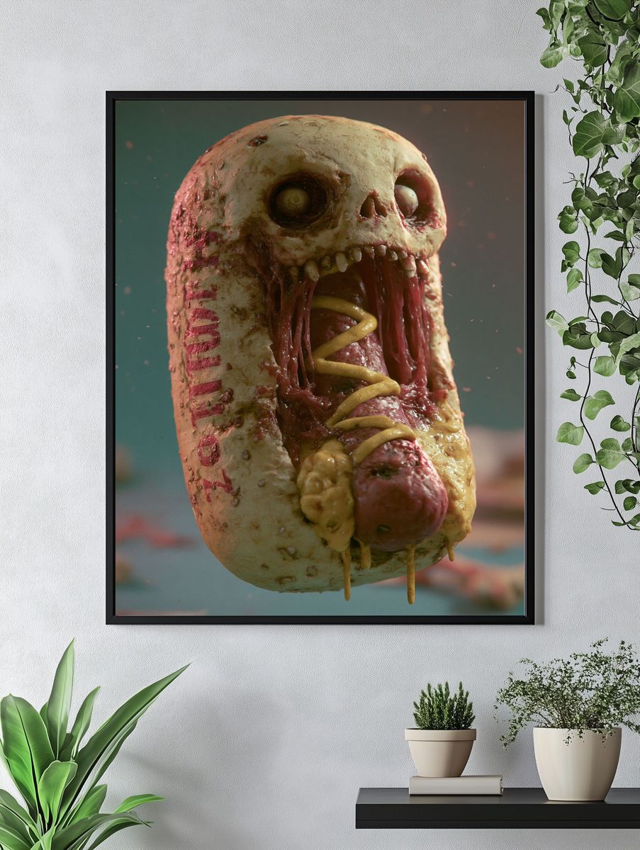 Surreal Skull Hot Dog Poster. — room view 4
