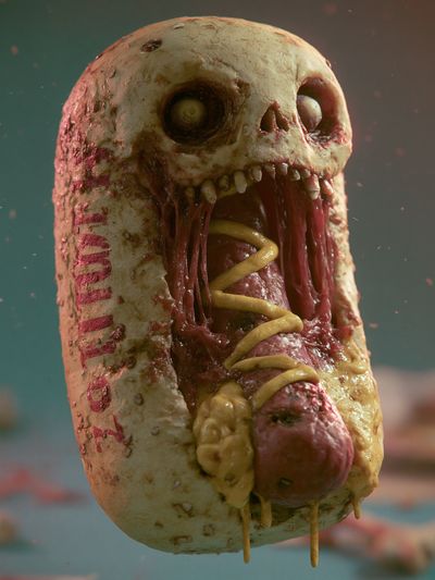 Surreal Skull Hot Dog Poster. poster