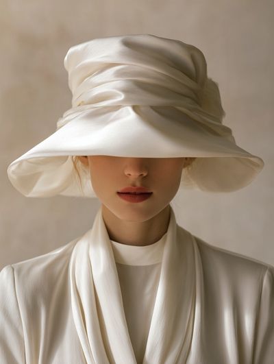 Elegant White Hat Portrait Print.