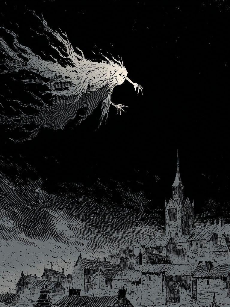 Surreal Night Village Print. poster — fine-art art