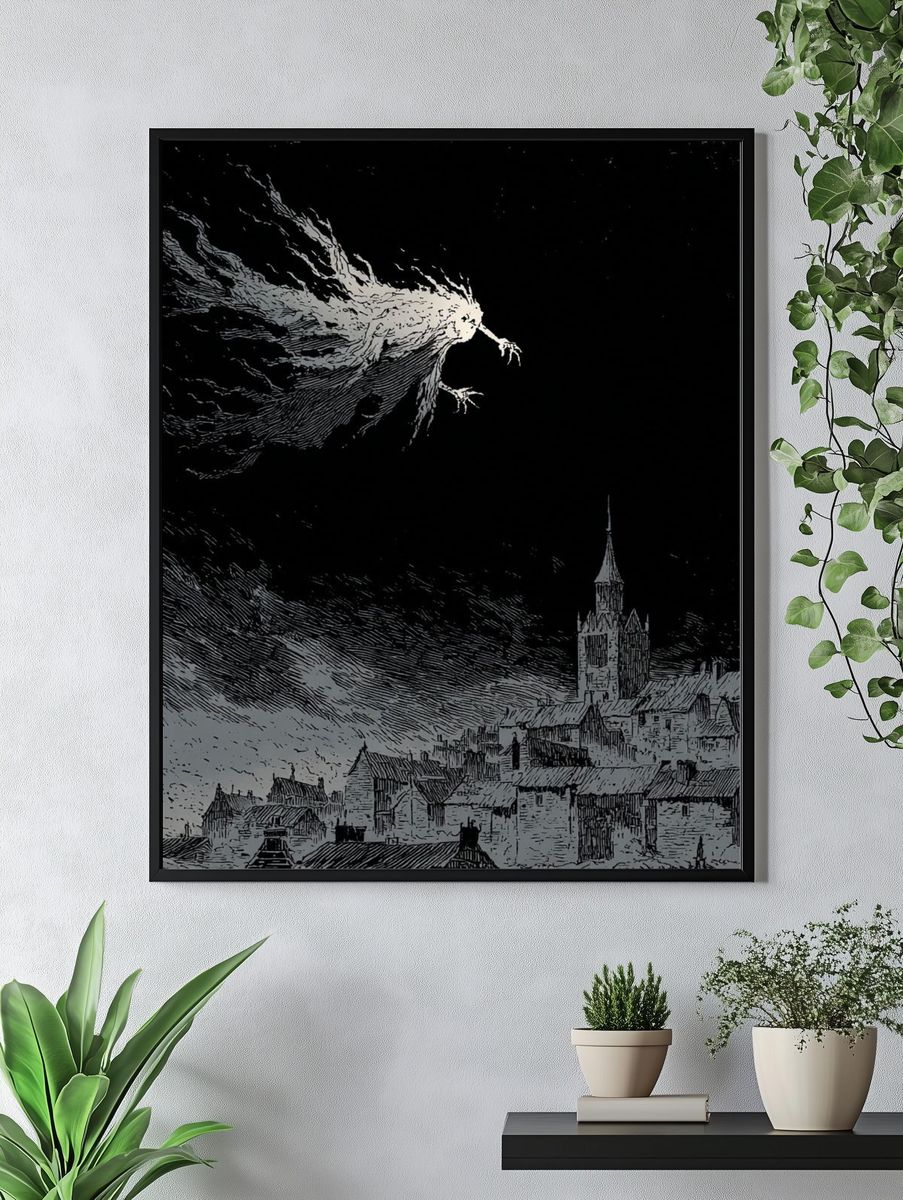 Surreal Night Village Print. — room view 4