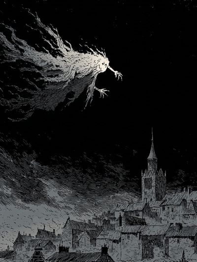 Surreal Night Village Print. poster