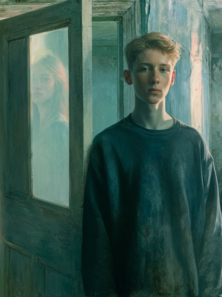 Boy in Doorway Surrealism Print. poster — fine-art art