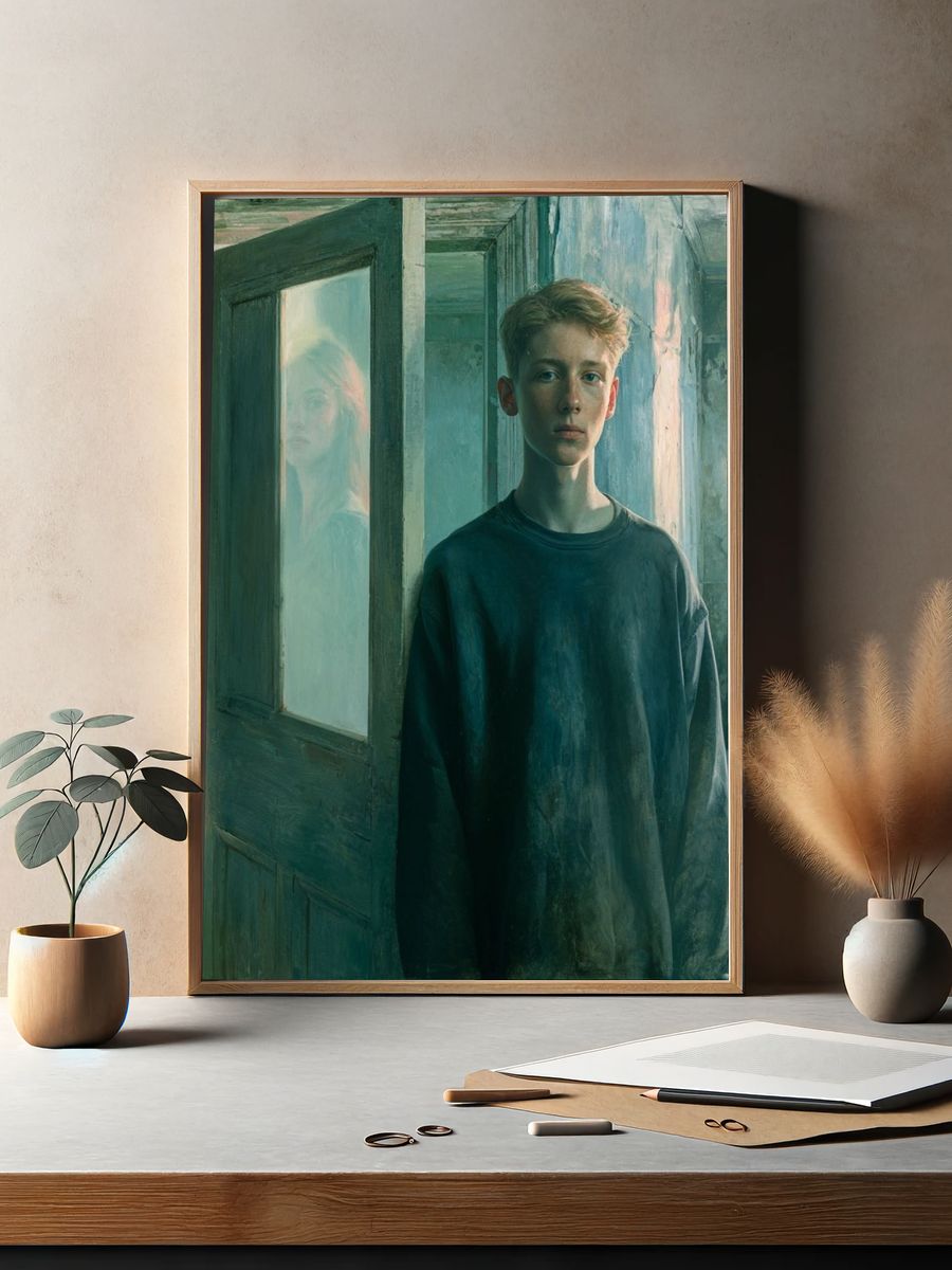 Boy in Doorway Surrealism Print. — room view 2